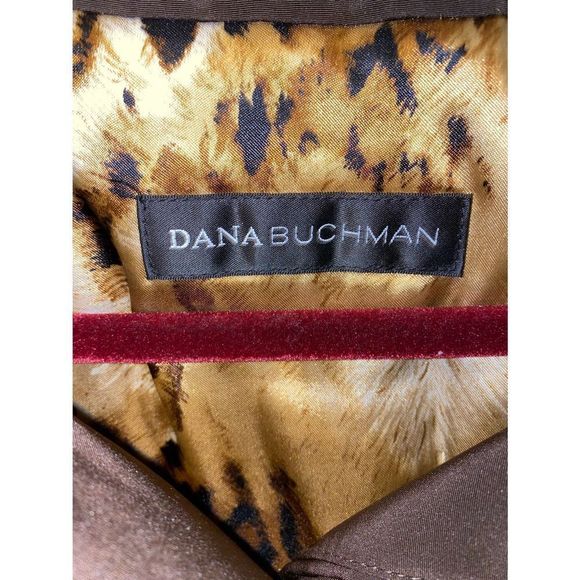 Dana Buchman Small Choco Brown Leopard Print Lined Insulated Microfiber Coat EUC - Picture 5 of 10